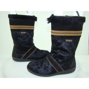 Tecnica Vintage Women Black Goat Hair Boots Made in Italy Size 37 US 6.5  DB1